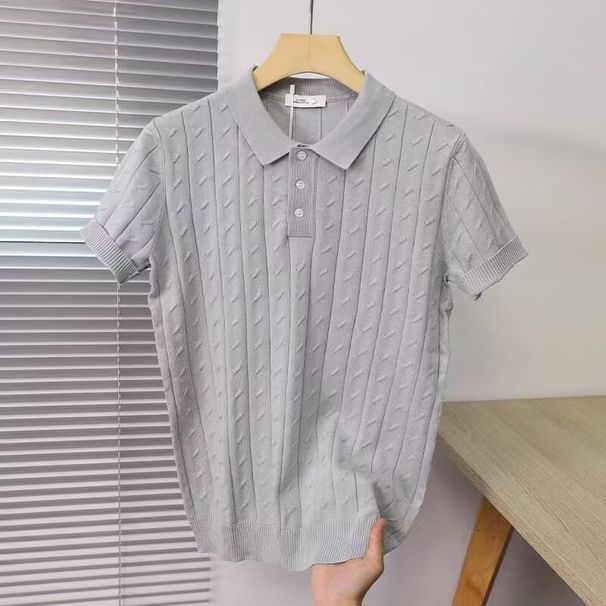Men's Clothing Short Sleeved Polo Shirt Men's Summer New Solid Color Ice Silk Lapel Half Sleeved T Shirt_viptrois.com