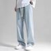 Men's Straight Leg Jeans Summer Lightweight Loose Fit High Waist Casual Trousers With Drop Crotch & Tapered Hem_viptrois.com