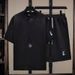 Men's Clothing Summer T Shirt Short Sleeved Two Piece Suit For Men Trendy Casual Sports Men's Breathable Waffle Jacquard Suit Edging_viptrois.com