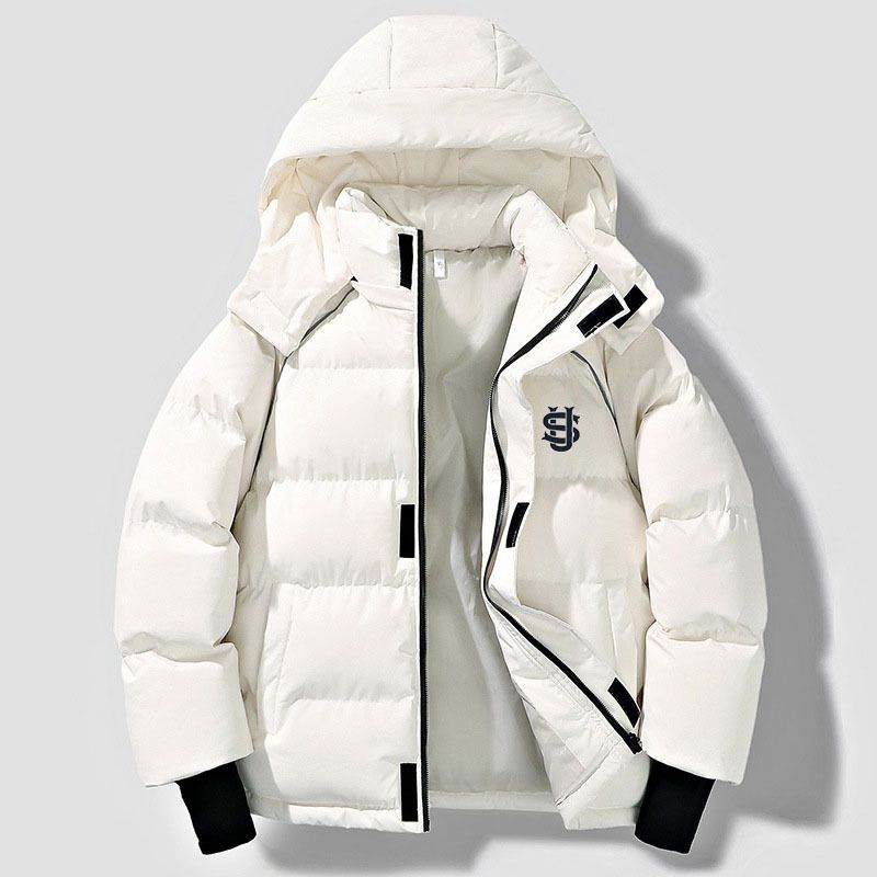Unisex Retro Puffer Jacket – Oversized Hooded Winter Coat With Quilted Polyester Fill (Black/White)_viptrois.com