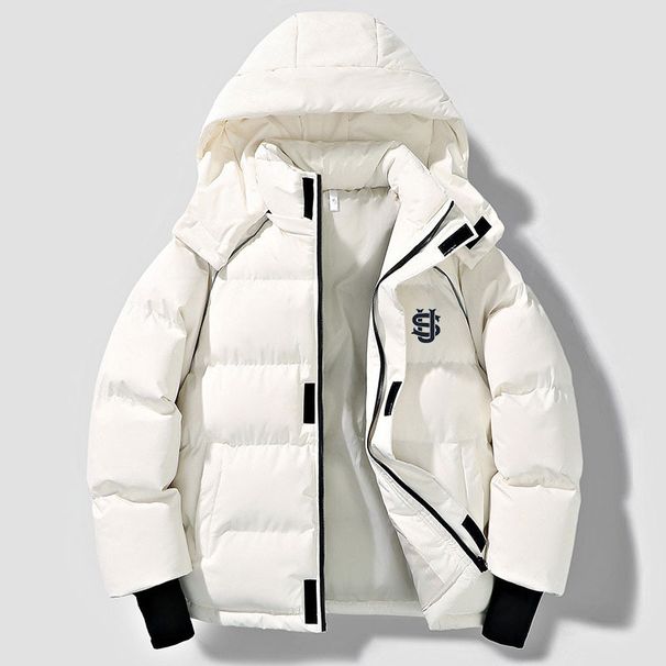 Unisex Retro Puffer Jacket – Oversized Hooded Winter Coat With Quilted Polyester Fill (Black/White)_viptrois.com
