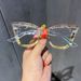 New Personalized Cat Eye Handmade Gravel Glasses Female Trendy Decorative Sunglasses Big Face Slimming Flat Glasses Net Celebrity_viptrois.com