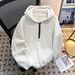 Men's Clothing Unisex American-Style Half-Zip Hooded Knit Sweater, Oversized Pullover With Cozy Fleece Lining, Casual Streetwear For Autumn & Winter_viptrois.com
