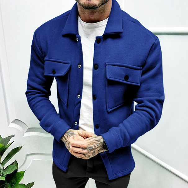 2025 Autumn European And American Men's Fashion Casual Solid Color Button Pocket Long Sleeve Jacket Fleece Casual Jacket_viptrois.com