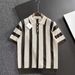 Men's Clothing Color Contrast Lapel Knitted Striped Short Sleeved Shirt Breathable Handsome Trendy All Match T Shirt_viptrois.com