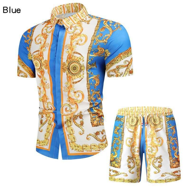 Men's Clothing Short-sleeved Court Retro Digital 3D Printed Shirt Shorts Suit_viptrois.com