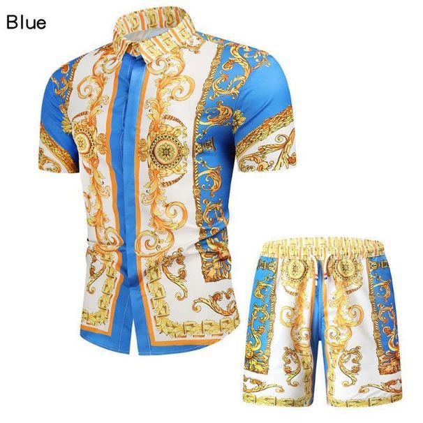 Men's Clothing Short-sleeved Court Retro Digital 3D Printed Shirt Shorts Suit_viptrois.com