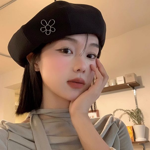 Autumn Winter For Women Korean Fashion Flower Hat Large Head Circumference Face Slimming Artistic Versatile Beret_viptrois.com
