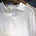 Men's Khaki V Neck Shirt Hollowed Out Ice Silk Knit Short Sleeve Turn Down Collar Summer Top Mature Style T-Shirt_viptrois.com