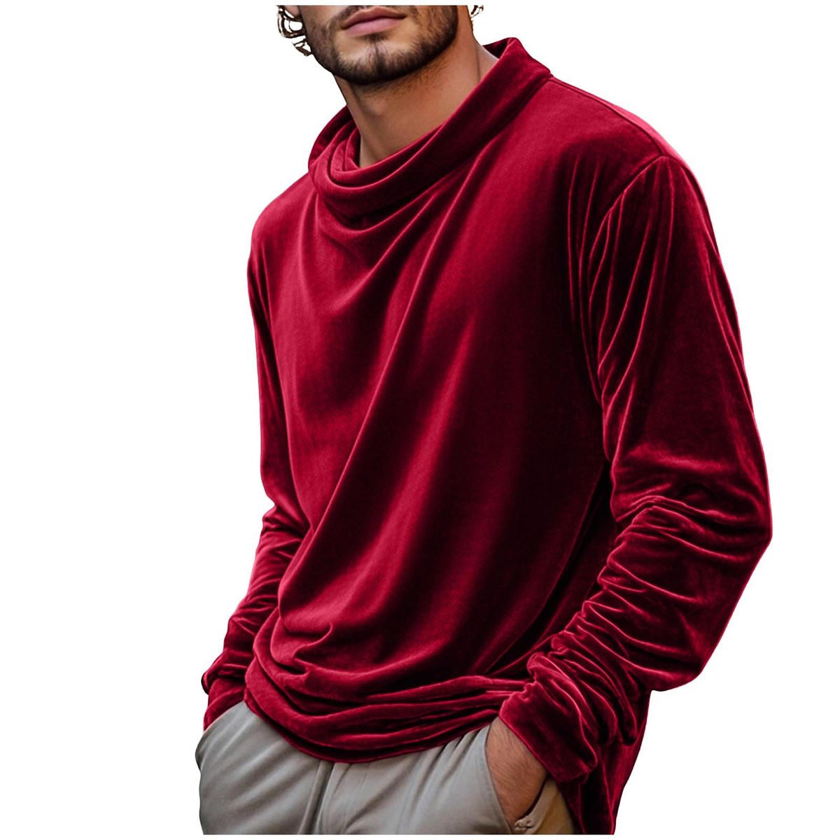 Men's Clothing Long Sleeve Velvet Turtleneck T-Shirt - Soft Thermal Comfort Fit Casual Pullover For All Seasons (Multiple Colors & Sizes Available)_viptrois.com