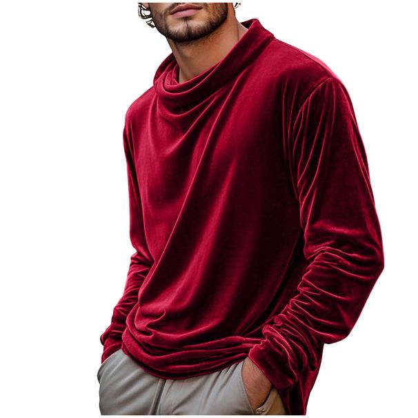 Men's Clothing Long Sleeve Velvet Turtleneck T-Shirt - Soft Thermal Comfort Fit Casual Pullover For All Seasons (Multiple Colors & Sizes Available)_viptrois.com
