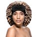 Leopard print ribbon satin sleeping cap with high elasticity and wide brim silk headscarf hat for beauty and hair care_viptrois.com