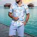Men's Summer Vacation Trendy 3D Printing Hawaiian Men's Short Sleeved Shirt Shorts Suit_viptrois.com
