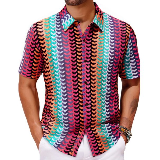 Men's Clothing Men's Clothing European And American Men's Knitted Shirts Summer New Colorful Hollow Breathable Short Sleeved Shirt A0404_viptrois.com