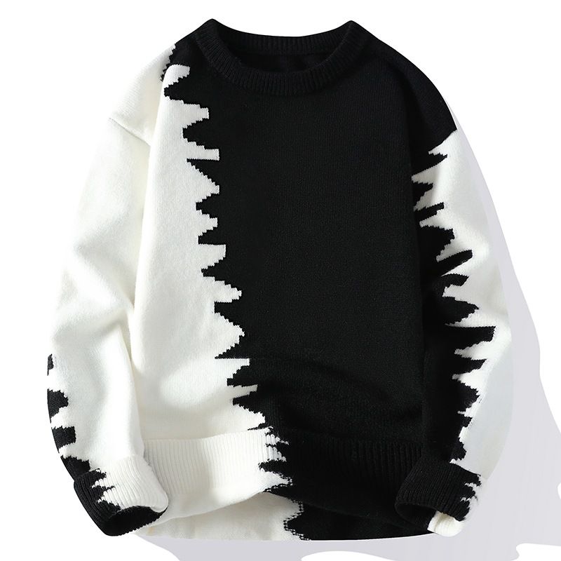 Men's Fashion Knit Sweater - Soft & Warm Winter Pullover With Embroidered Badge, Loose Fit Crewneck Long Sleeve (Black/Red/Green/Sky Blue)_viptrois.com
