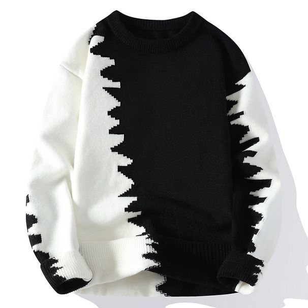 Men's Fashion Knit Sweater - Soft & Warm Winter Pullover With Embroidered Badge, Loose Fit Crewneck Long Sleeve (Black/Red/Green/Sky Blue)_viptrois.com