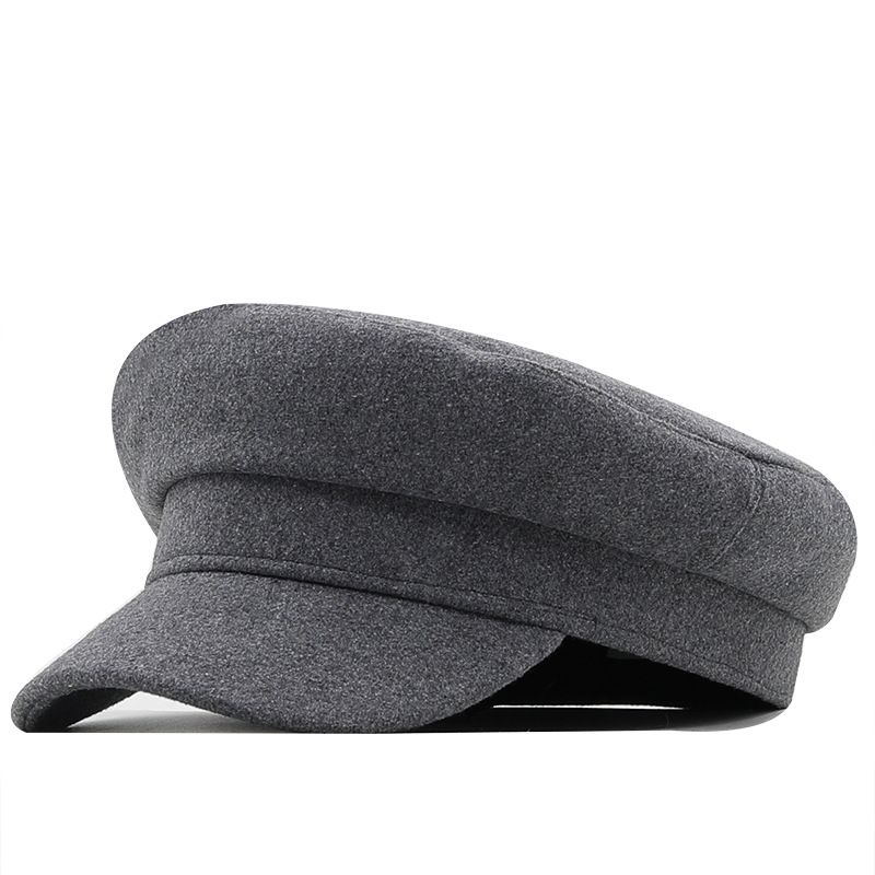 Autumn Winter New Simple Solid Color Military Hat Women British Style Plain Casual Versatile Flat Top Baseball Cap_viptrois.com