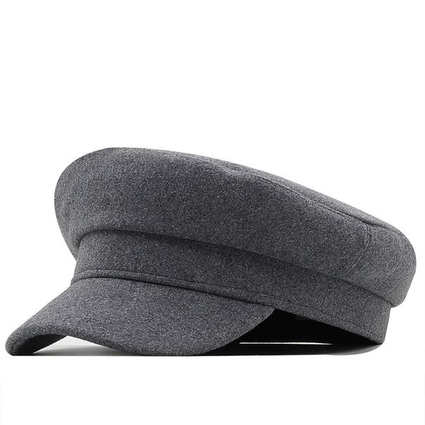 Autumn Winter New Simple Solid Color Military Hat Women British Style Plain Casual Versatile Flat Top Baseball Cap_viptrois.com