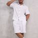 Men's Summer Short-Sleeve Shirt & Shorts Set – Breathable Polyester Casual Suit (Black/Blue/White/Gray, S-XXL)_viptrois.com