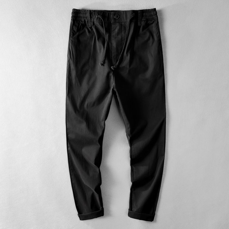 Men's Clothing Tapered Pants Elastic Waist Casual Pants Men's Elastic Slim Fit Skinny Pants Pure Cotton Youth Pants Trendy Simple Long_viptrois.com