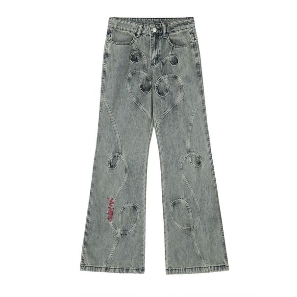 Inlaid Embroidery Flared Jeans For Men American Style Trendy Loose Niche Heavy Craft Design Wide-Leg Floor-Length Pants_viptrois.com