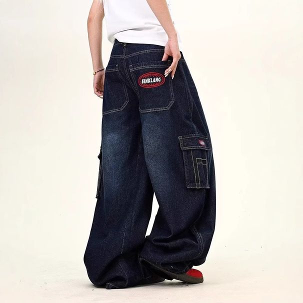 Vintage Cat Whisker Washed Distressed Jeans For Men & Women - Relaxed Fit Wide Leg Cargo Pants With Large Pockets_viptrois.com