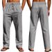 Men's Clothing Men's Casual Linen Trousers Autumn Winter Straight Leg Sporty Loose Fit Button Detail Trendy Beachwear_viptrois.com