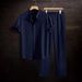 Men's Ruffled Shirt Set High School Street Style Spring Summer Stand Collar Short Sleeve Wide Leg Pants_viptrois.com