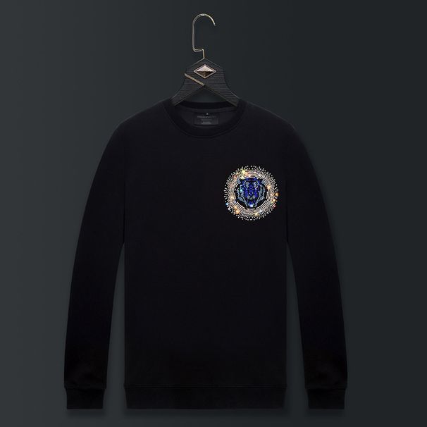 Men's Clothing Spring And Autumn Sweatshirt Men's Hot Diamond Tiger Head Loose Large Size Casual Round Neck Heavy Top_viptrois.com