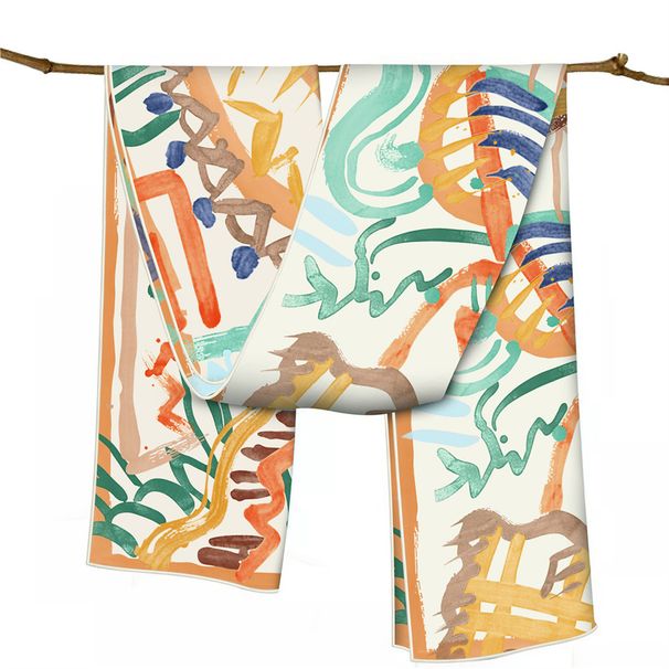 VOOTHOST 150cm*40cm Twill Silk Scarf Women Poncho Hand Rolled Graffiti Horse Printed Long Scarves Wraps Bandana Big Shawl Hijabs Female Foulards VB187_viptrois.com