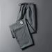 Men's Ice Silk Quick Drying Stain Resistant Casual Pants Summer Thin Loose Fitting Straight Leg Harem Cropped Polyester_viptrois.com