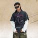 Trendy Hip-hop Washed Vintage Print Patchwork Long-sleeve T-shirt Men Women, High Street Fashion For Spring And_viptrois.com