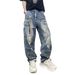 Spring And Autumn American Casual Handsome Washed Retro Workwear Jeans Men's Straight Loose High Street Tapered Pants Trend_viptrois.com