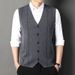 Men's Knit Vest Sleeveless Sweater Waistcoat - Slim Fit Striped Jacquard Design, Lightweight Polyester Blend, Versatile For Casual & Office Wear_viptrois.com