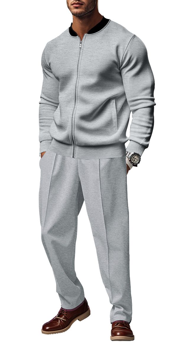 Men's Casual Loose Fit Jacket & Pants Set - Breathable Comfortable Trendy Outfit For Sports & Daily Wear (Black, Gray, Army Green, Navy, Dark Gray)_viptrois.com