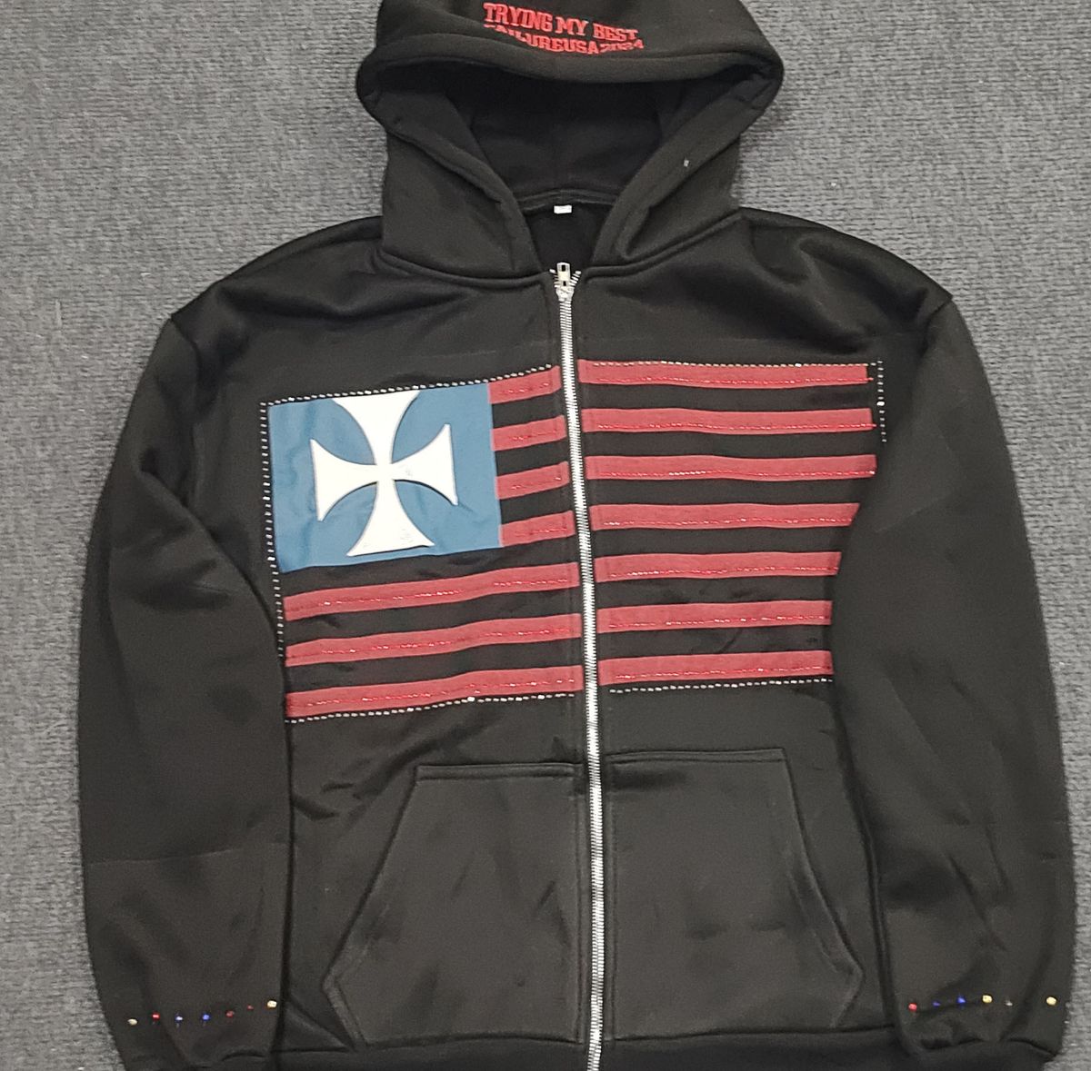 Men's American Style Graphic Letter Print Hooded Cardigan Sweatshirt with Pockets Loose Hip Hop Style Trendy Casual Sweatshirt_viptrois.com
