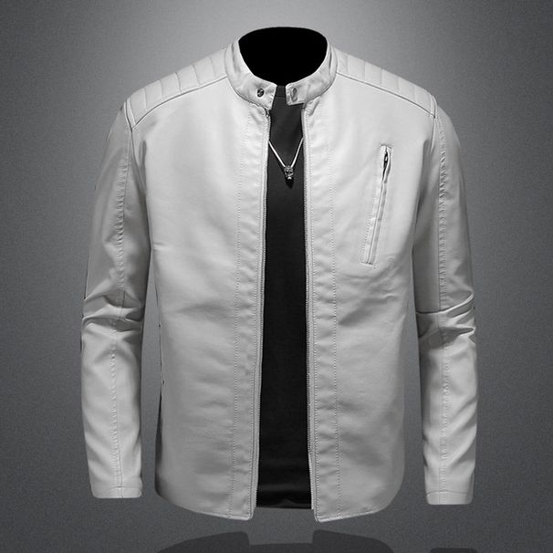 Men's Clothing New Autumn Large Size Stand Collar Leather Jacket Men's Jacket Trendy Slim Men's Casual Motorcycle Clothing Leather Jacket_viptrois.com