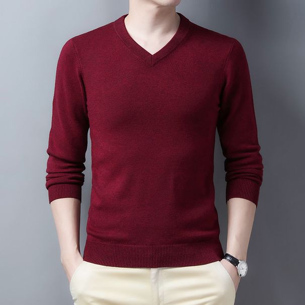 Wool Sweater Men's Thickened Wool V-neck Knitted Sweater Middle-aged Loose Dad Sweater Men's Base_viptrois.com