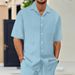 Men's Short Sleeve Shirt & Drawstring Trousers Set – Lightweight Polyester, European Fit (White/Apricot/Khaki/Brown/Black/Azure/Navy, S-XXXL)_viptrois.com
