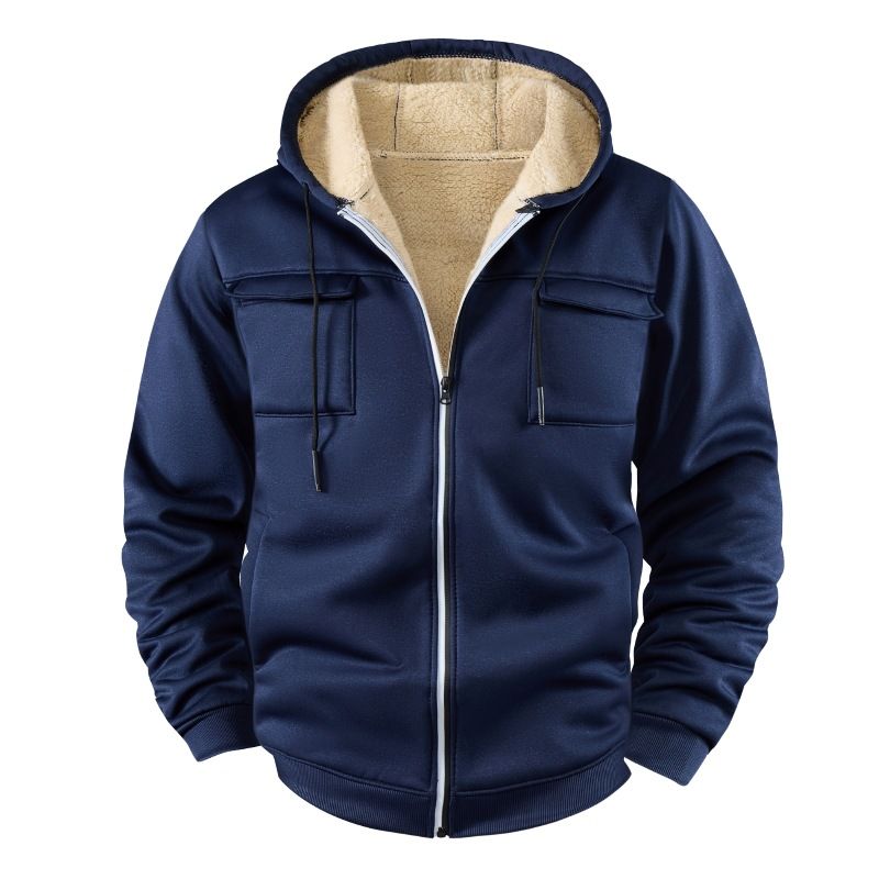 Men’s Fleece-Lined Zip Hoodie – European Fit Winter Pullover With Stand Collar, Ribbed Hem & Side Pockets (Black/Navy/Brown, Sizes S-XXXL)_viptrois.com