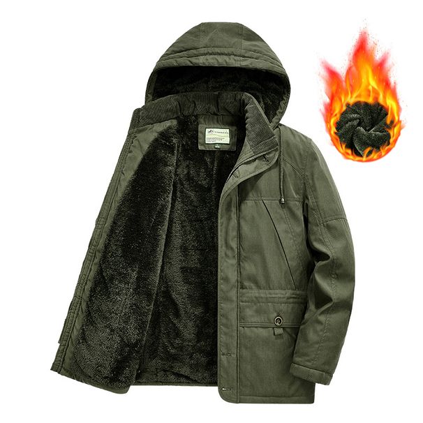 Men's Heavyweight Sherpa-Lined Work Jacket – Winter-Ready Polyester Shell With Utility Pockets, 5XL Sizing & Storm Hood(Khaki/Army Green/Navy)_viptrois.com