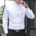 Men's Long Sleeved White Business Casual Professional Formal Wear Korean Version Trendy Solid_viptrois.com