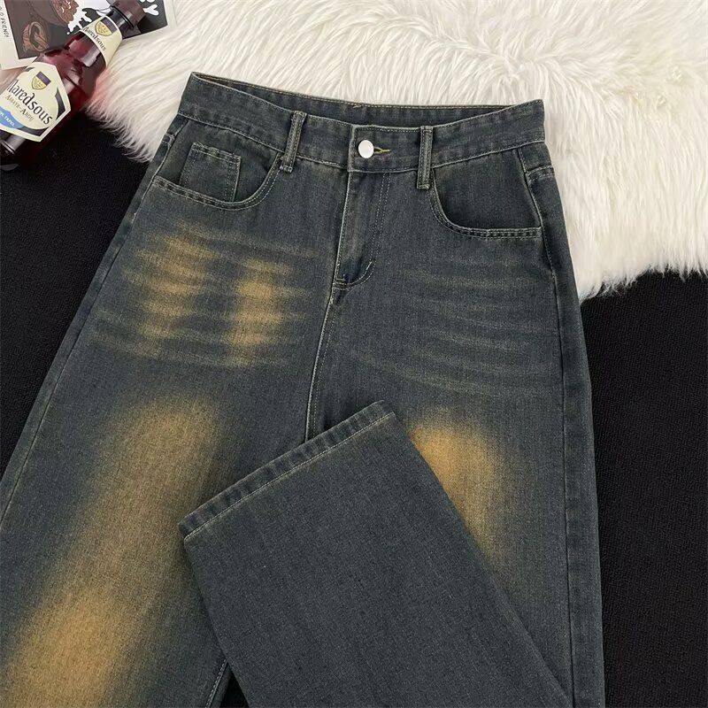 Men's Clothing Retro Straight Jeans For Men And Women Loose Wide Leg Tie Dyed Flared Trousers_viptrois.com