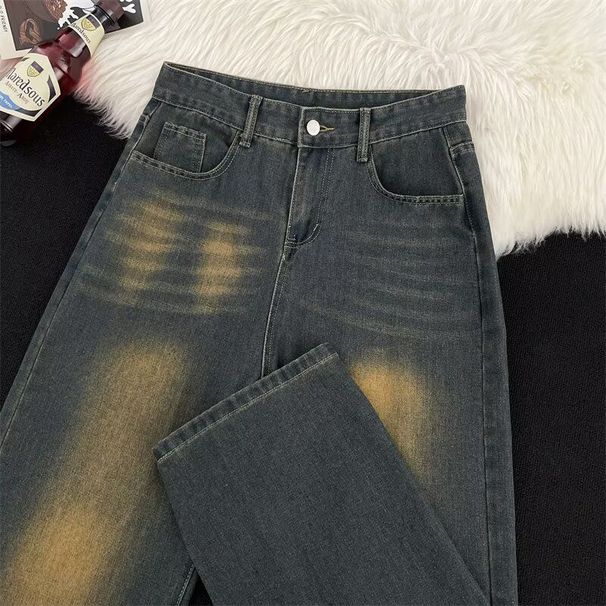 Men's Clothing Retro Straight Jeans For Men And Women Loose Wide Leg Tie Dyed Flared Trousers_viptrois.com