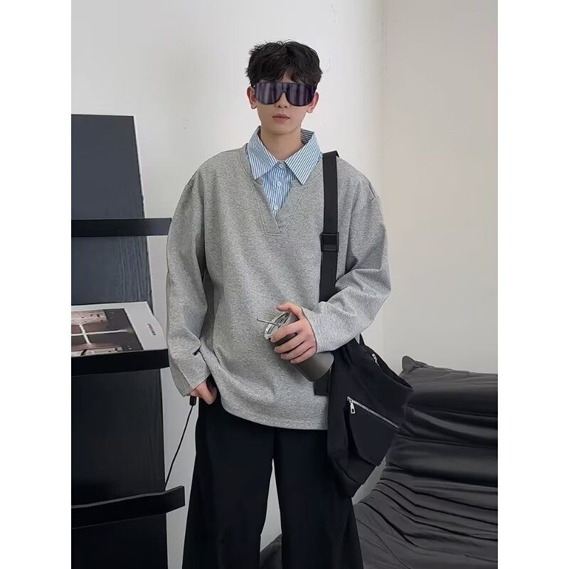 Collar Sweatshirt For Men And Women In Autumn, Contrasting Colors, Polo Collar Long Sleeved Pullover_viptrois.com
