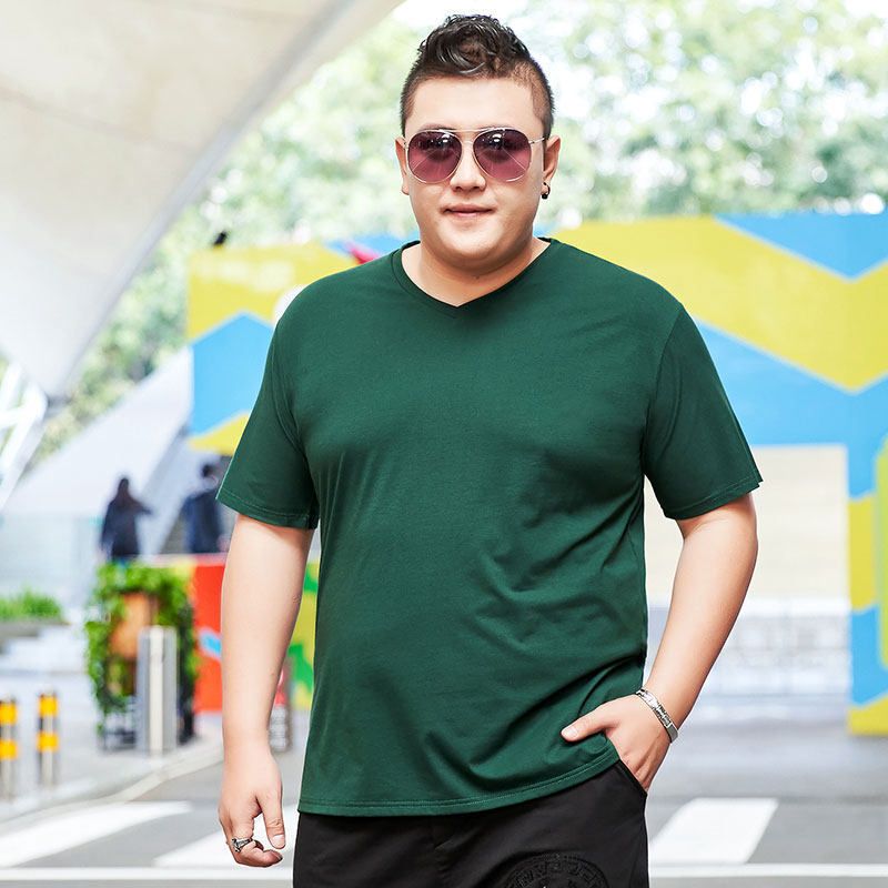 Men's Clothing summer breathable plus size short-sleeved v-neck t-shirt fat guy solid color extra large bottoming shirt 4XL_viptrois.com