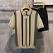 Men's Clothing Summer Breathable Hollow Vertical Stripes Color Matching Knitted Polo Shirt Light Mature New Design Lapel Short Sleeve_viptrois.com