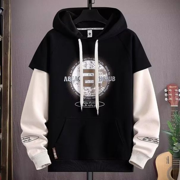 Streetwear Fake Two-Piece Hoodie – Oversized Drop Shoulder Design (Brown/Black/Apricot, Sizes M-5XL)_viptrois.com