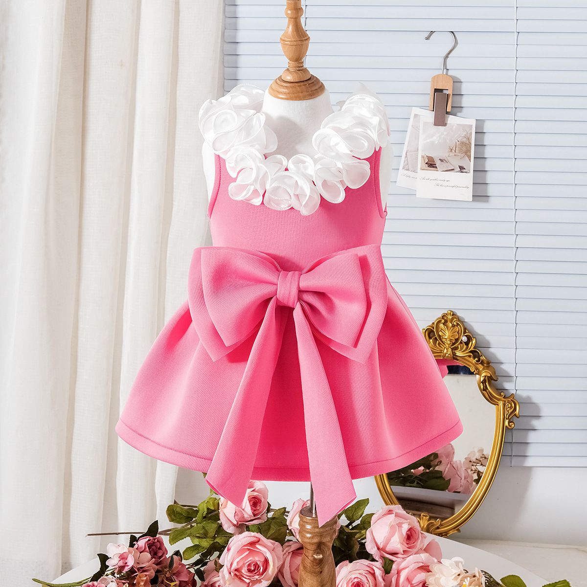 Foreign Trade Cross Border European And American Summer New Cute Girls Light Dress Small And Medium Children's Lace V Neck Bow Dress_viptrois.com