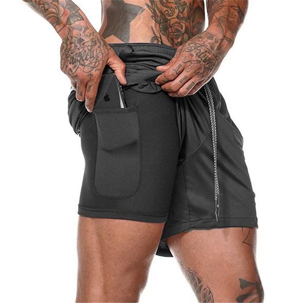 Men's sports double-layer shorts fitness training outdoor mountain climbing quick-drying tight basketball jogging pants_viptrois.com